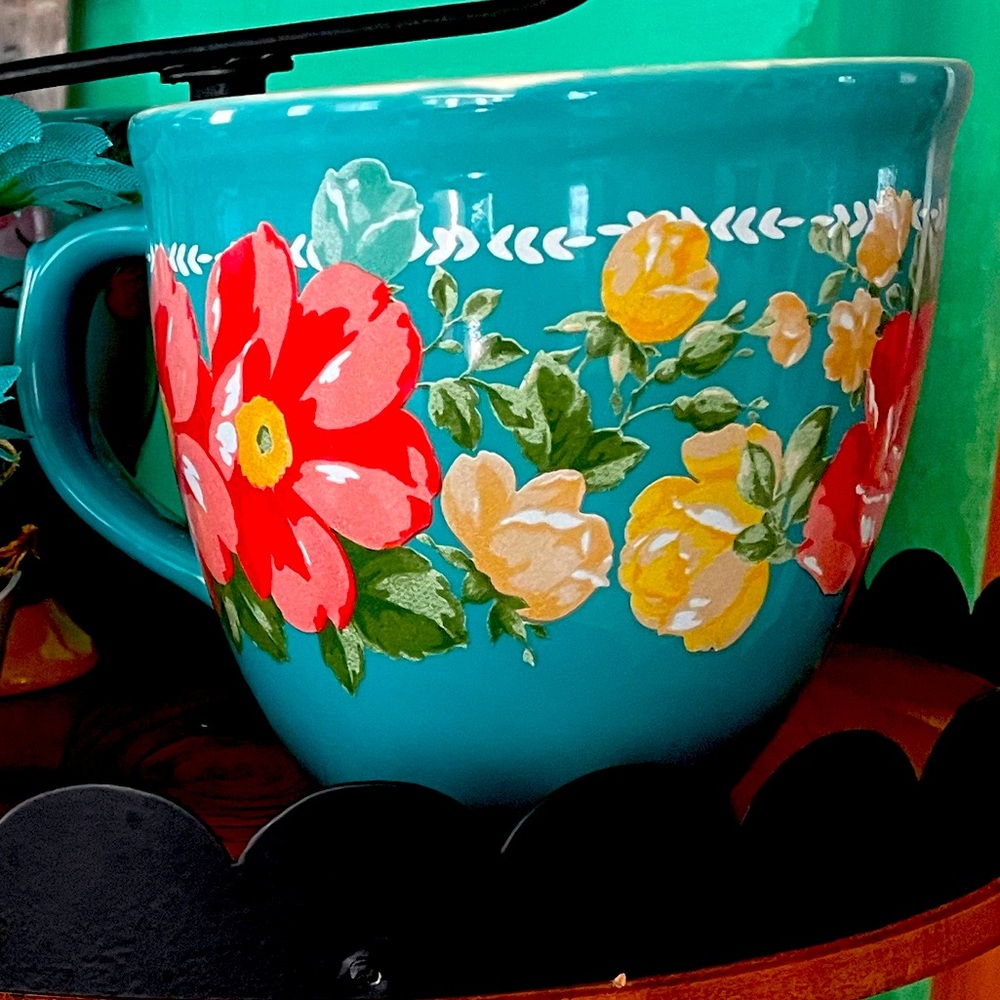 The Pioneer Woman Teal Mug with Floral Design